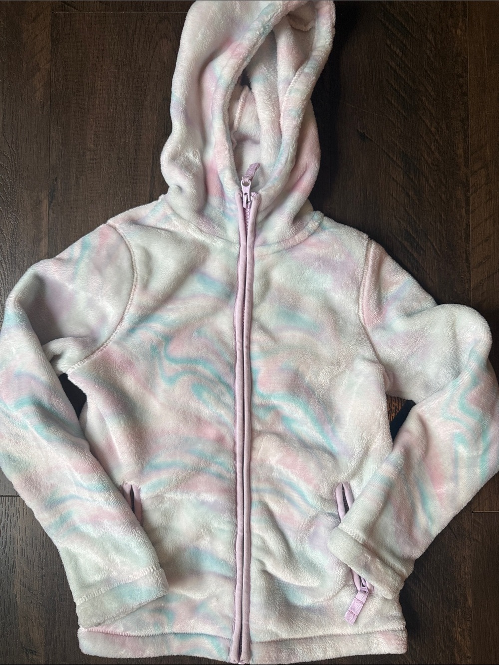 LandsEnd Girls' Pastel Marble Zip-Up Hoodie - sz 6